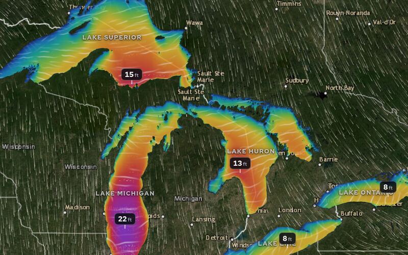 A view of the Great Lakes Waves map